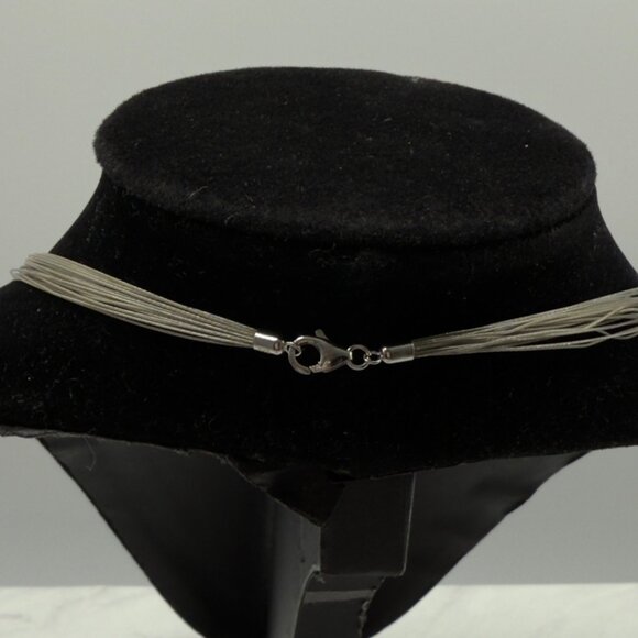 Vintage Sterling Silver Turquoise Inlay Pendant Pin Necklace Multi-Strand Choker - Picture 4 of 11